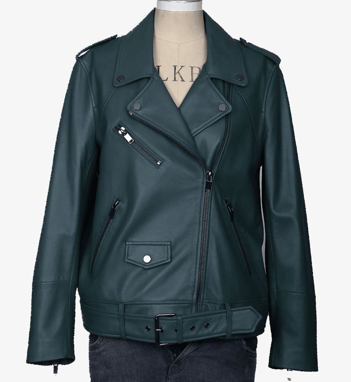 Green Perfecto Mira Belted Biker Leather Jacket