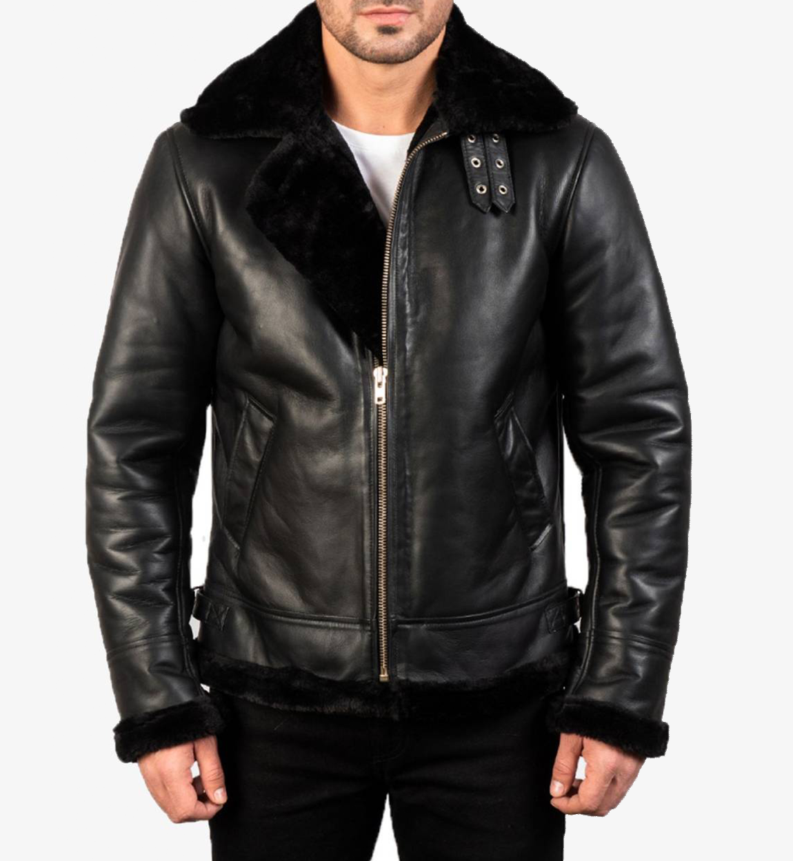 Men's Black Fur B3 Bomber Leather Jacket