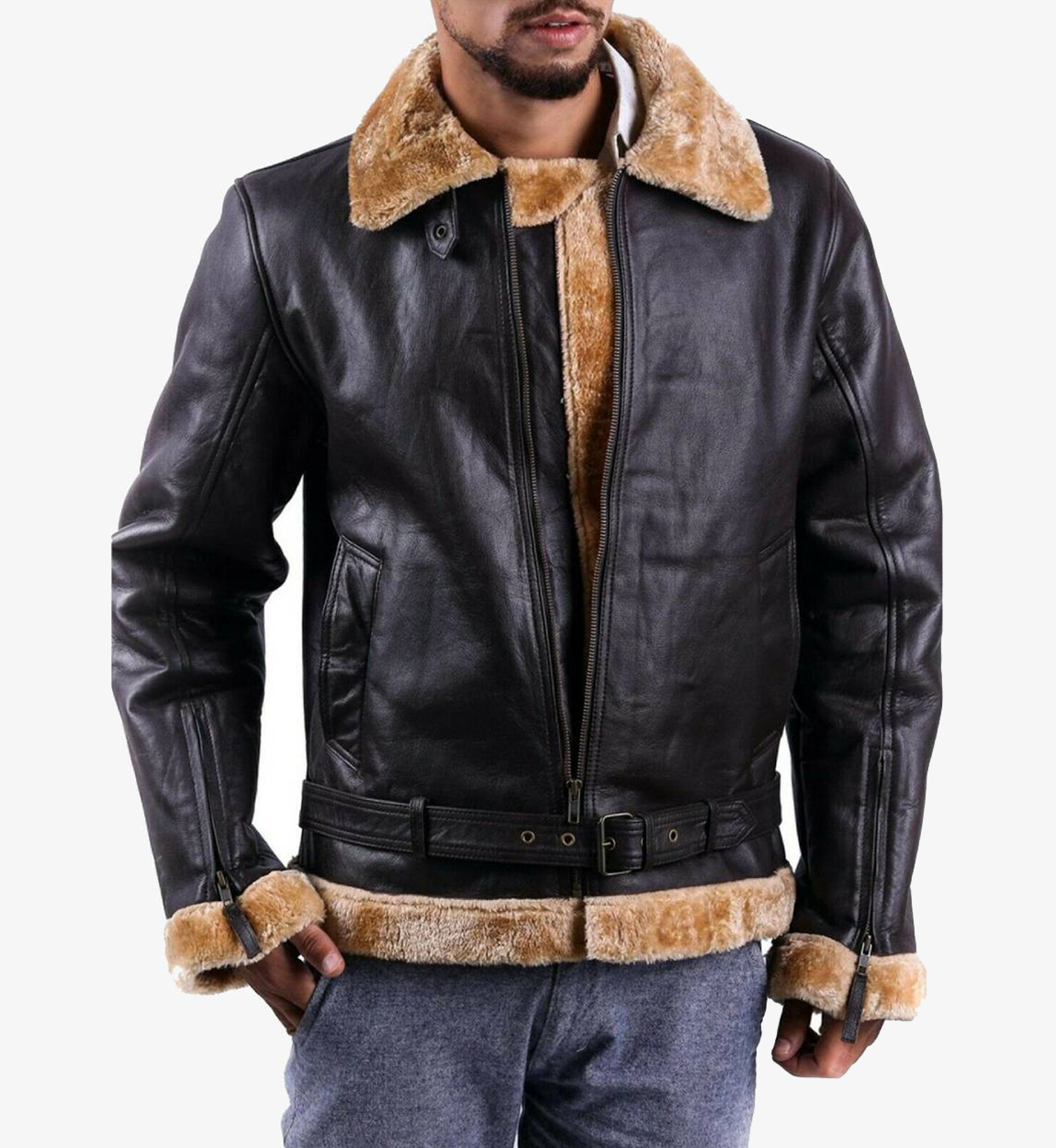 Men's Brown Fur Shearling Leather Jacket