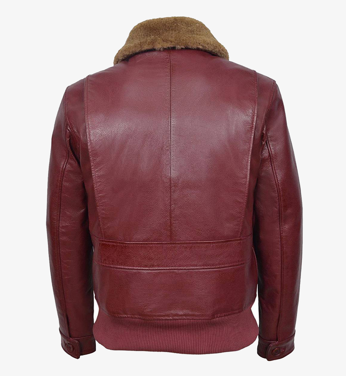 Men's Cherry Ginger Fur Collar Real Bomber Leather Jacket