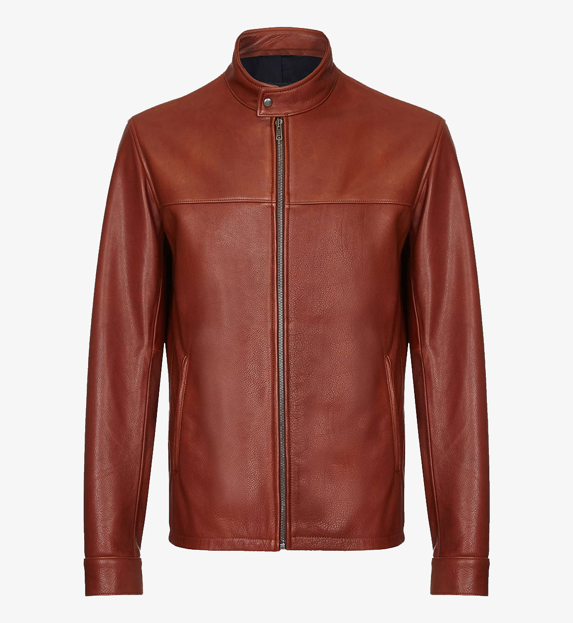 Men's Dark Brown Plain Biker Cafe Racer Leather Jacket