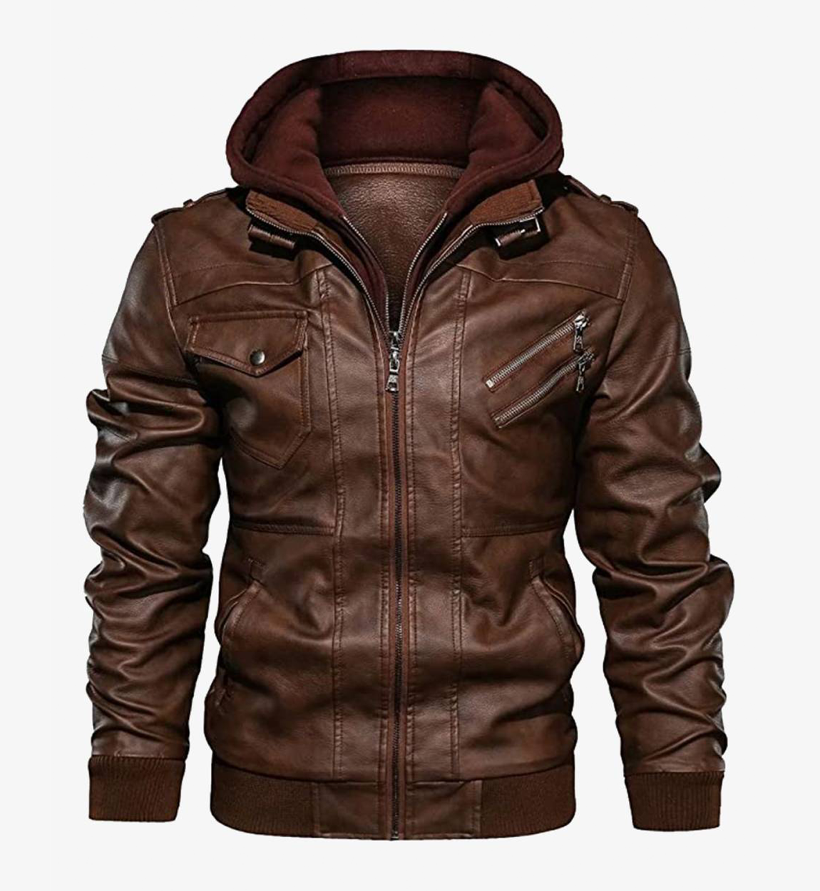 Men's Detachable Hooded Biker Leather Jacket