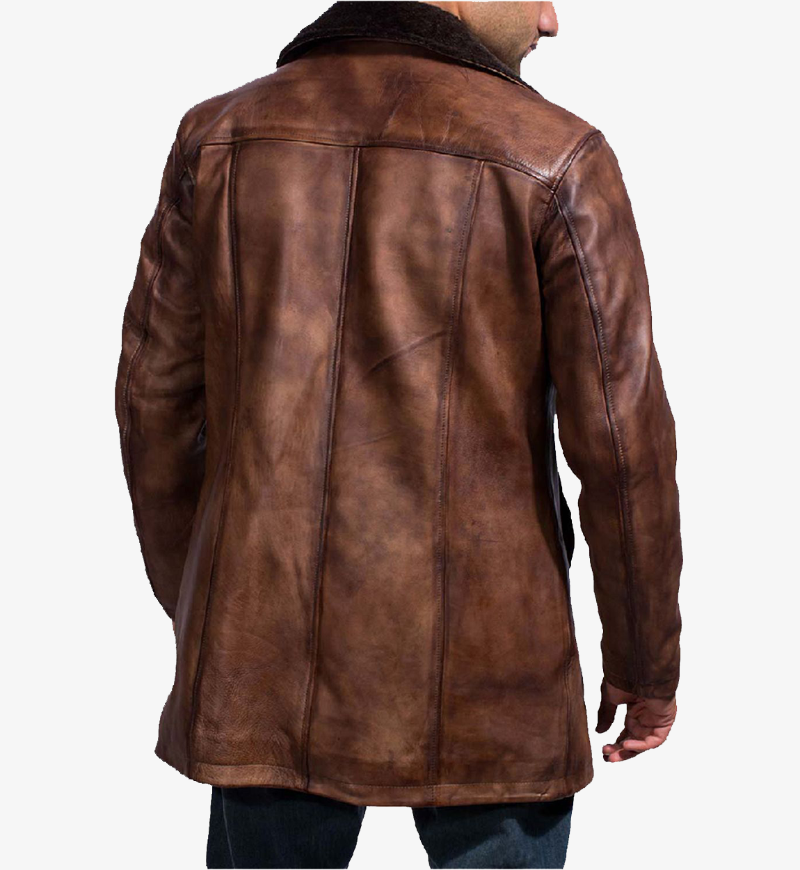 Men's Distressed Genuine Leather Brown Fur Coat