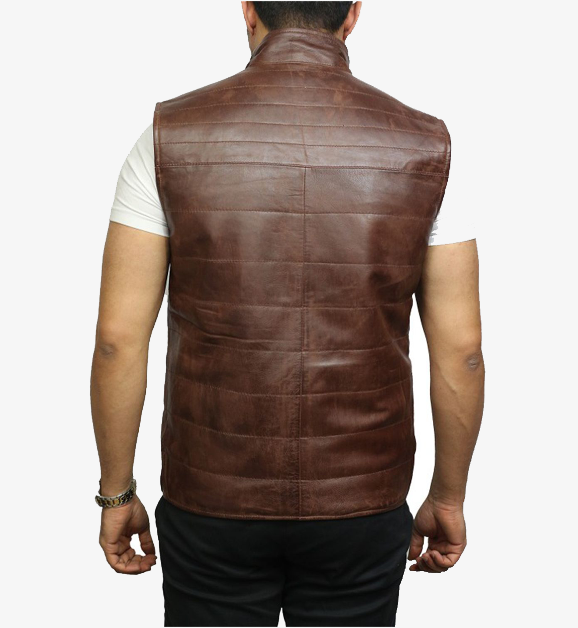 Men's Double-Sided Brown Leather Padded Vest