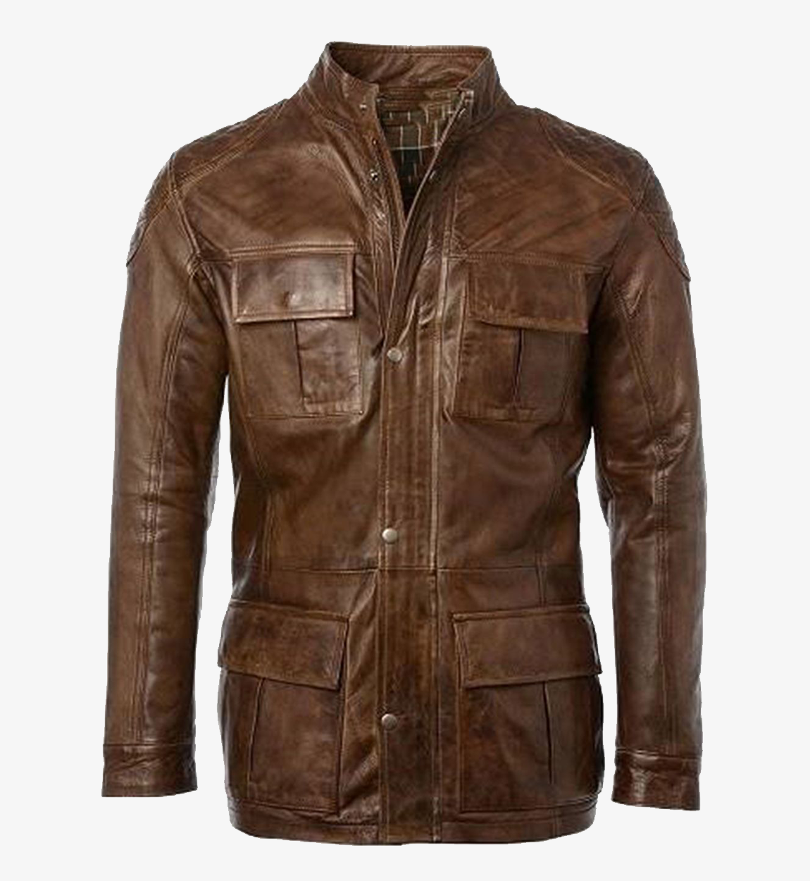 Men's Four Pocket Hip Length Cafe Racer Leather Jacket