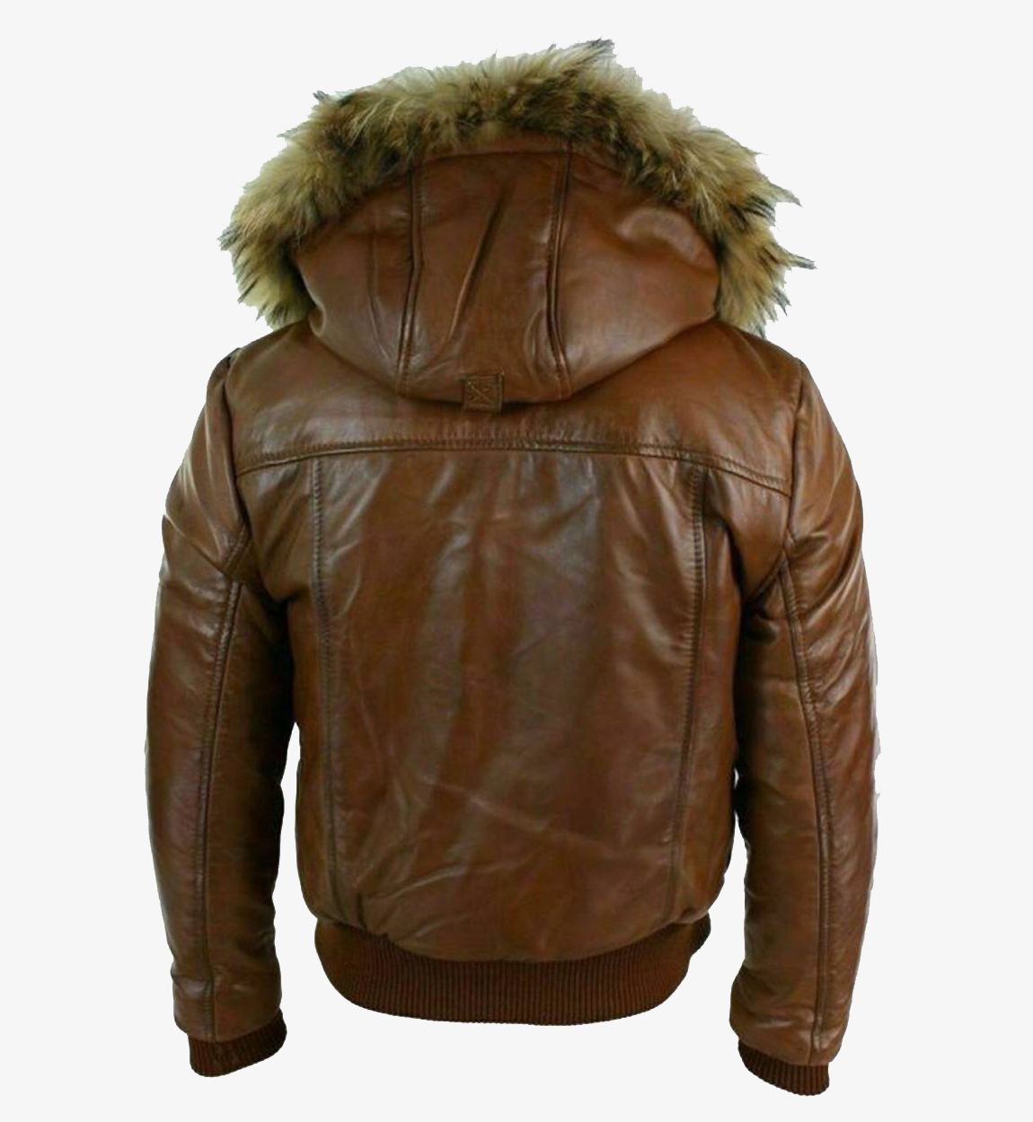 Men's Fur Hood Brown Puffer Padded Bomber Leather Jacket