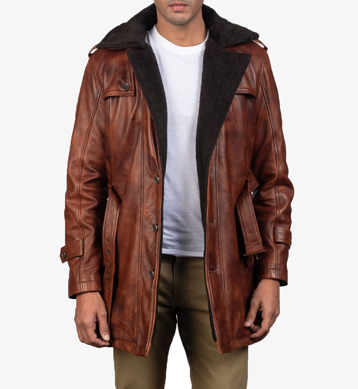Men's Hunter Distressed Real Leather Brown Fur Coat