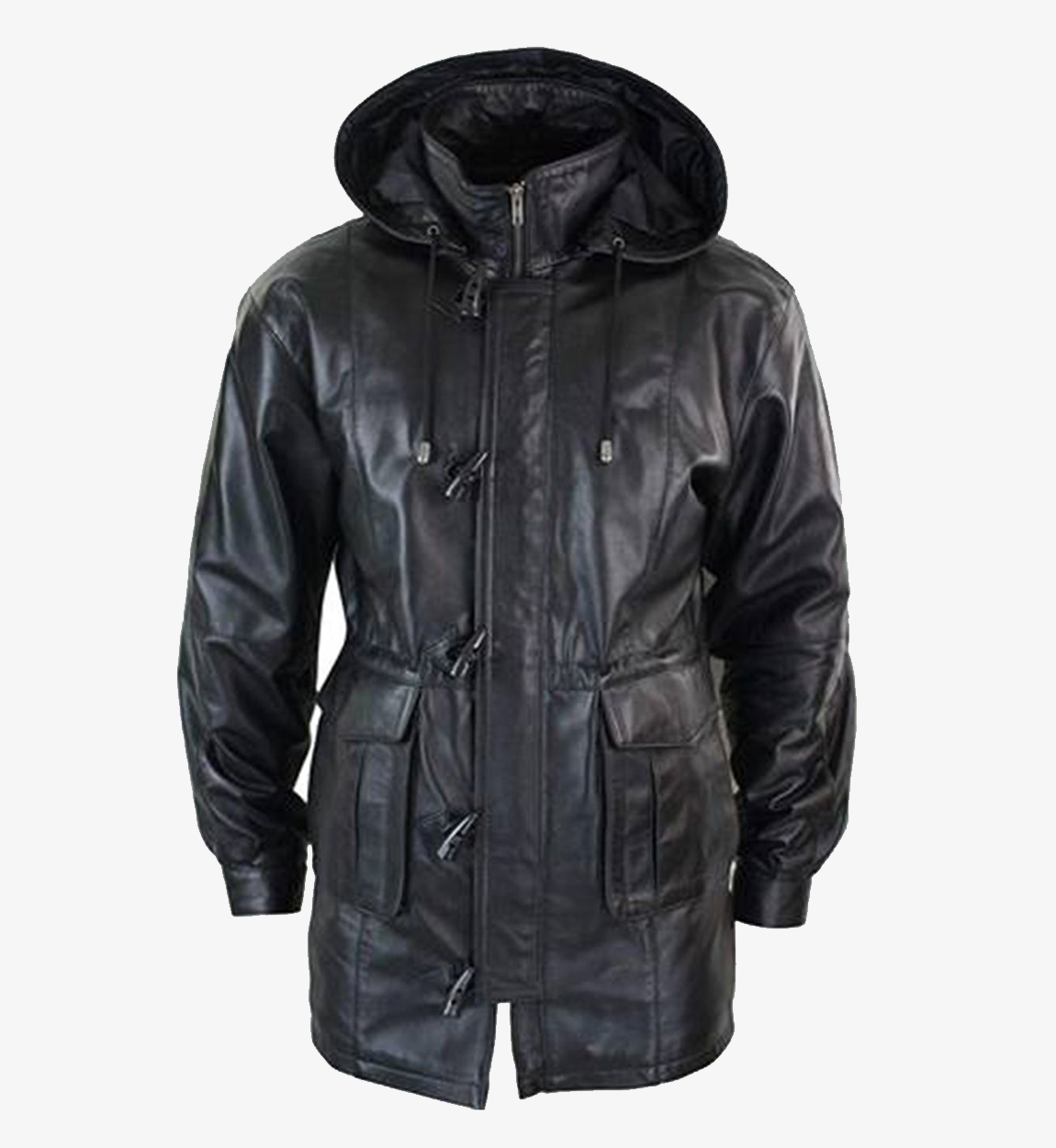 Men's 3/4 Long Black Duffle Coat With Detachable Hood