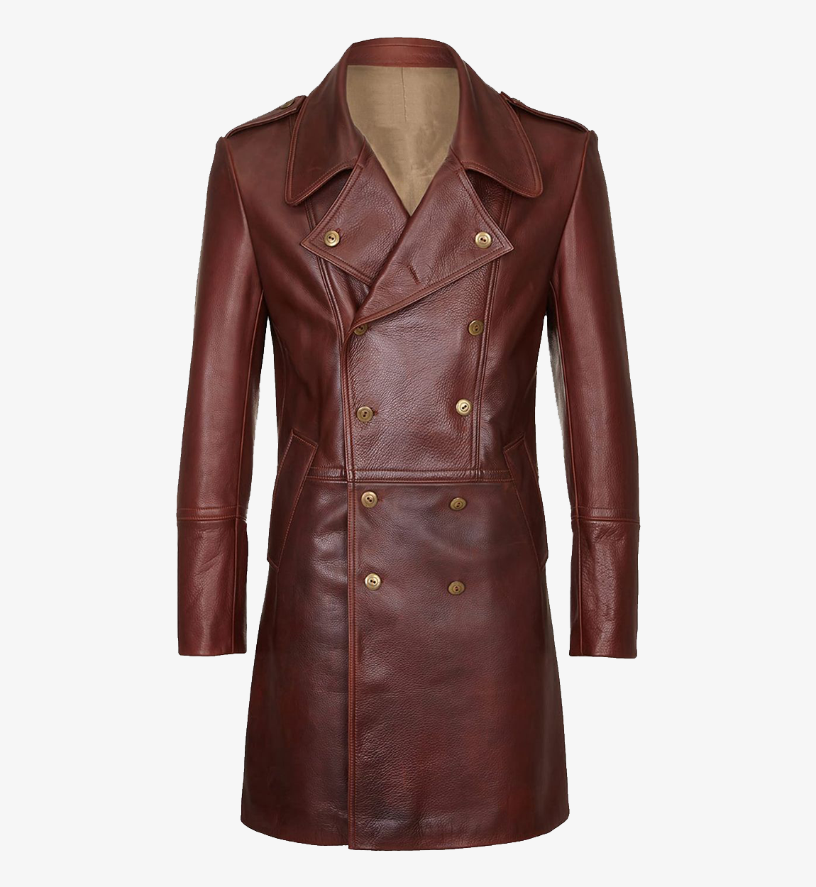Men's Military Style Dark Brown Real Sheepskin Leather Coat