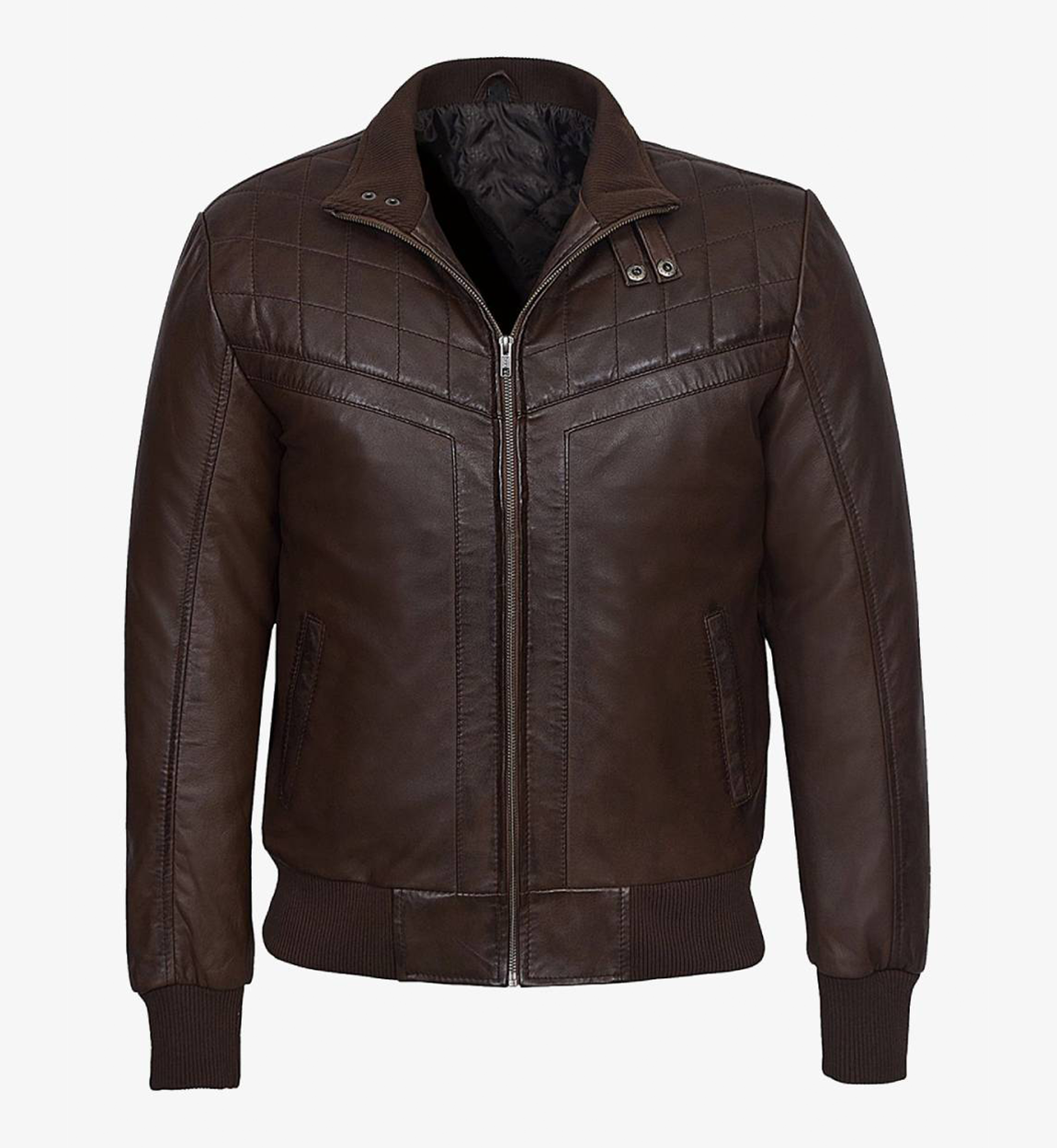 Men's Quilted Brown Retro Bomber Leather Jacket