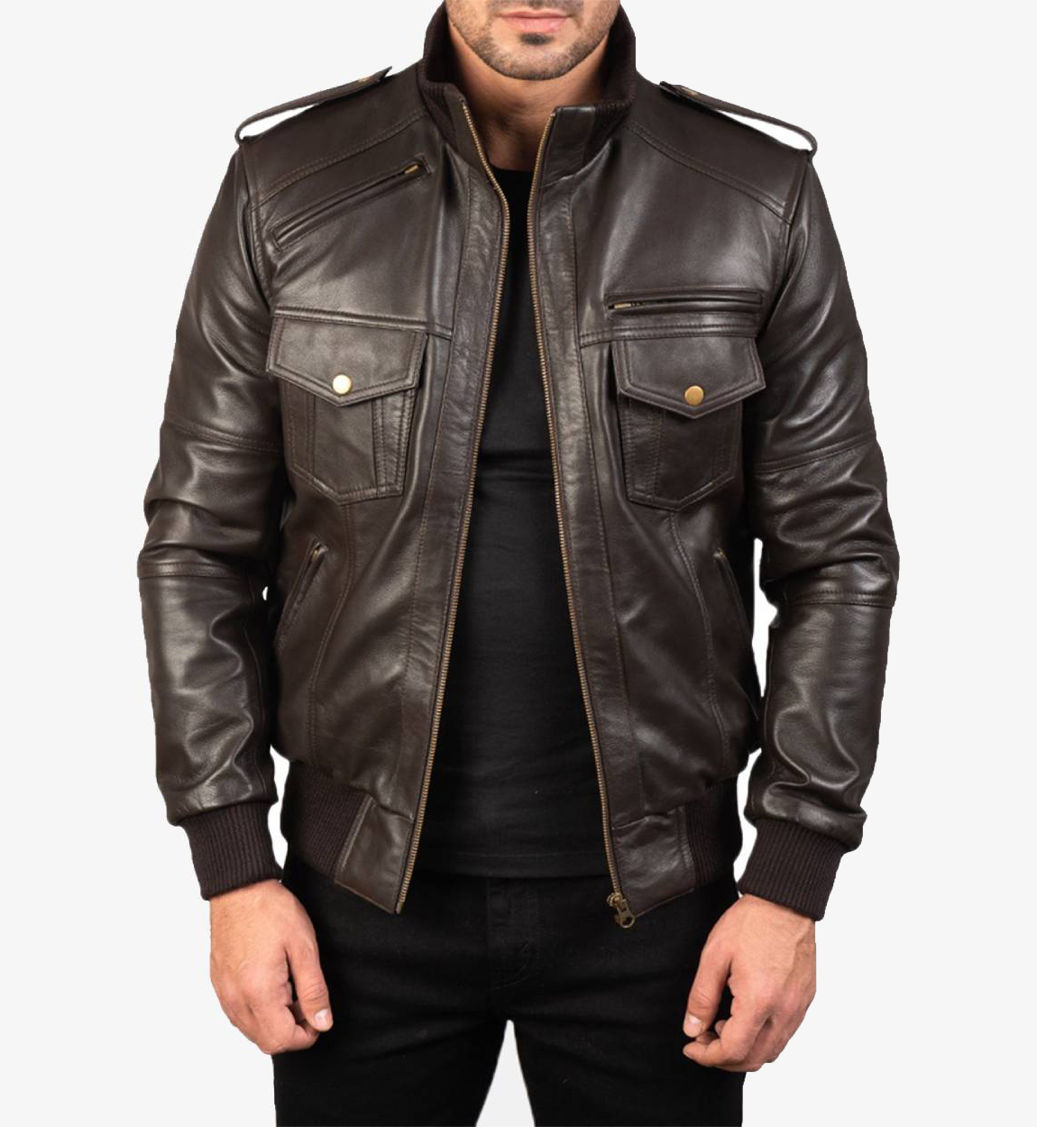 Men's Shadow Brown Real Bomber Leather Jacket