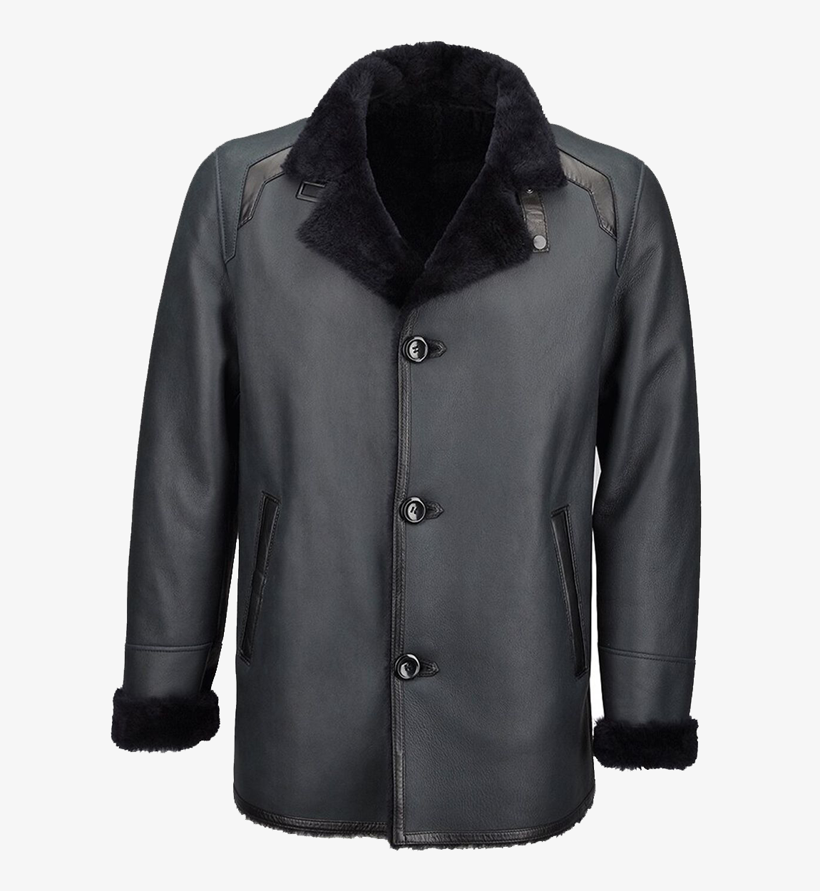 Men's Single Breasted Blue Sheepskin Leather Coat