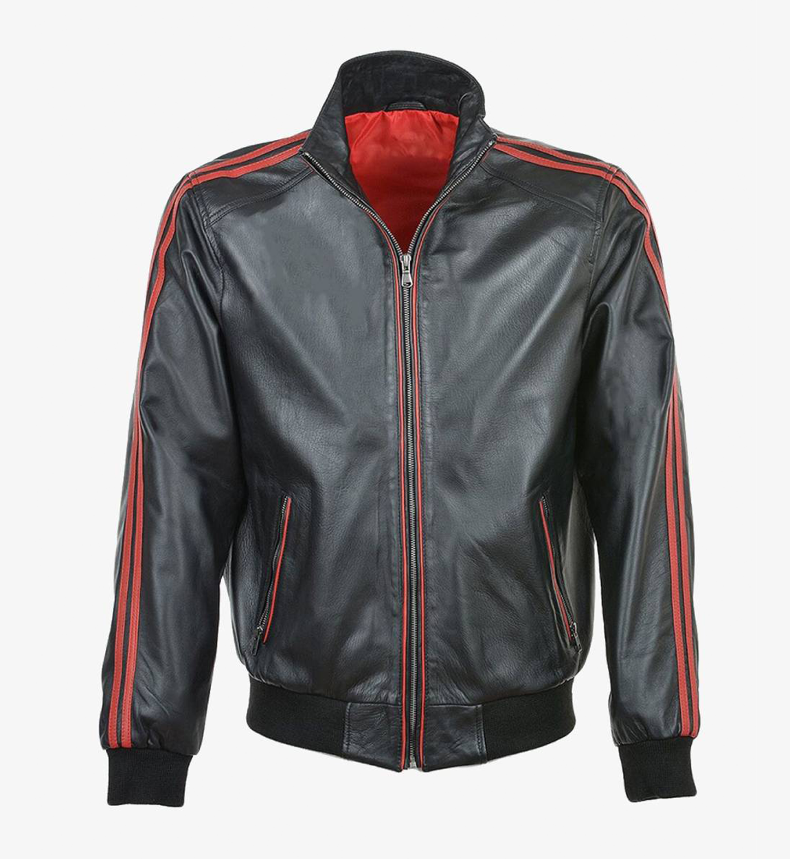 Men's Striped Collar Leather Bomber Jacket