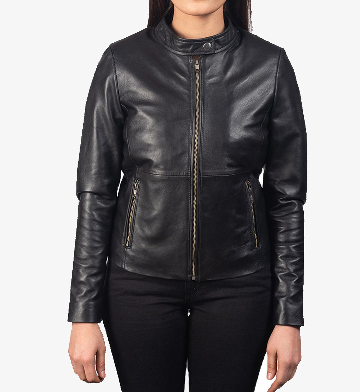 Women's Black Biker Plain Leather Jacket