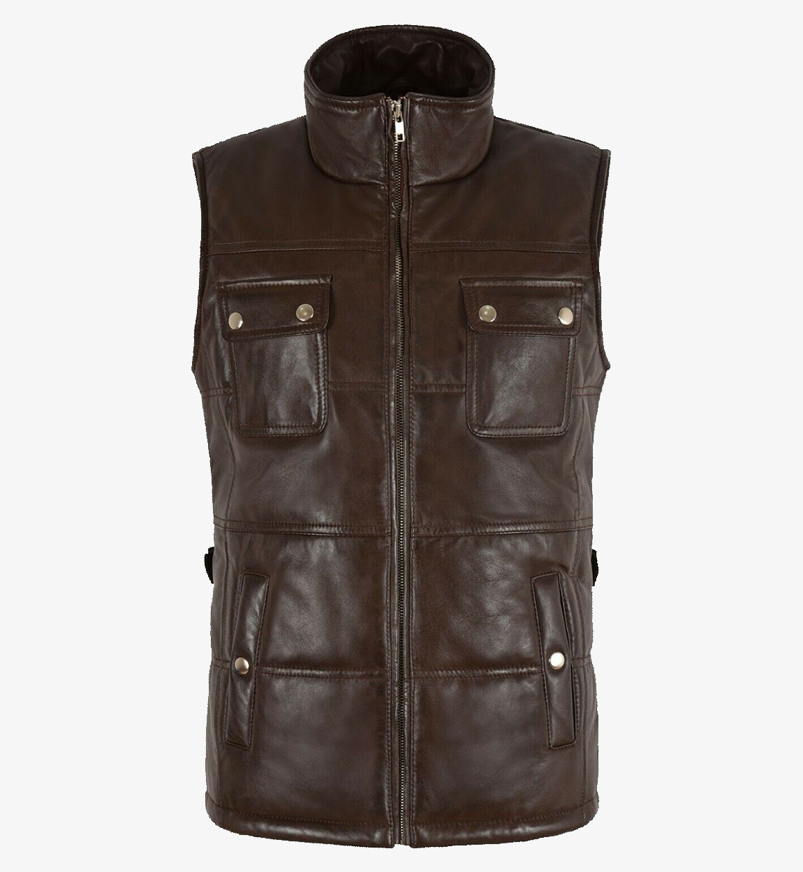 Women's Brown Quilted Padded Leather Vest