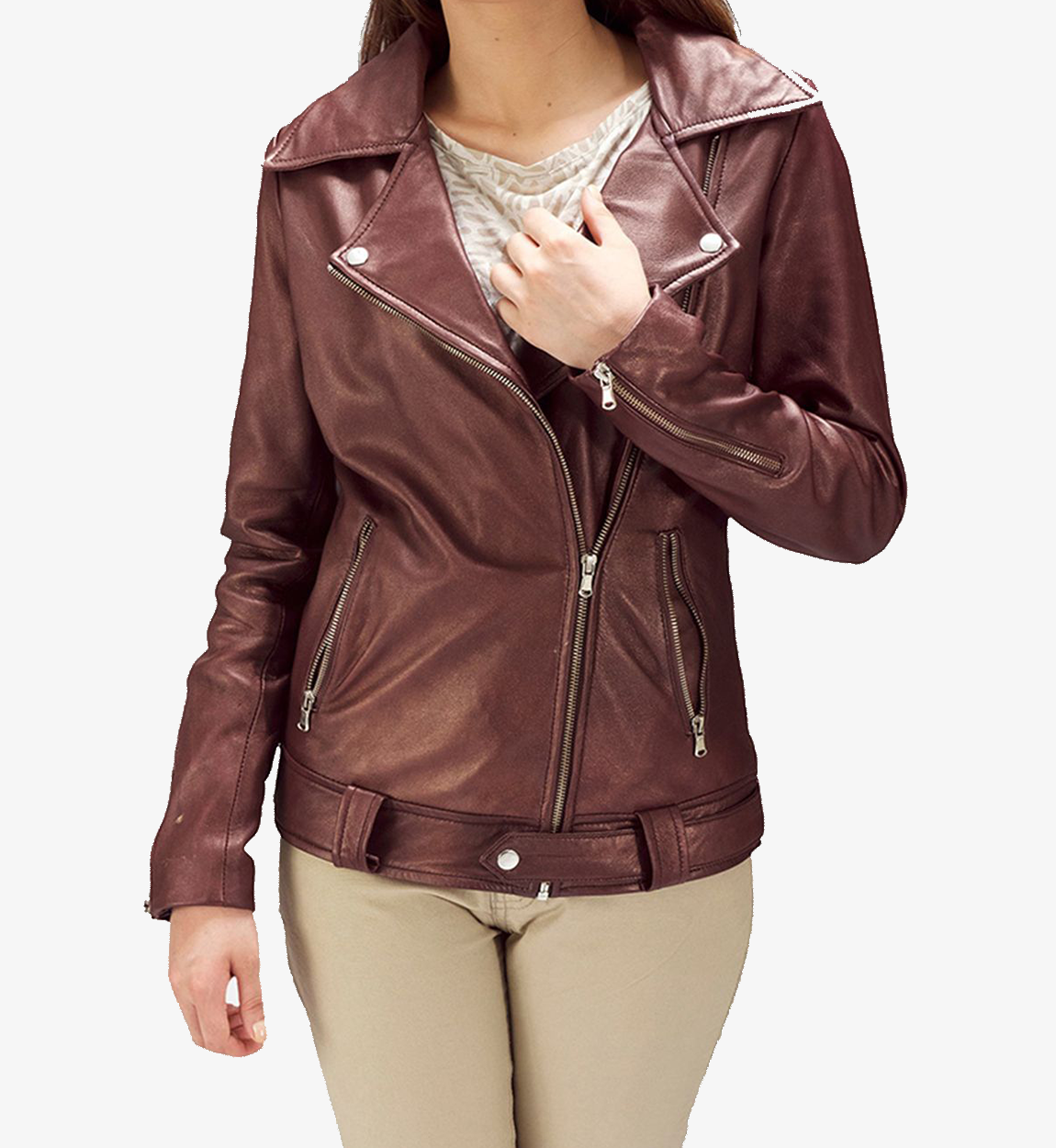 Women's Burgundy Biker Leather Jacket