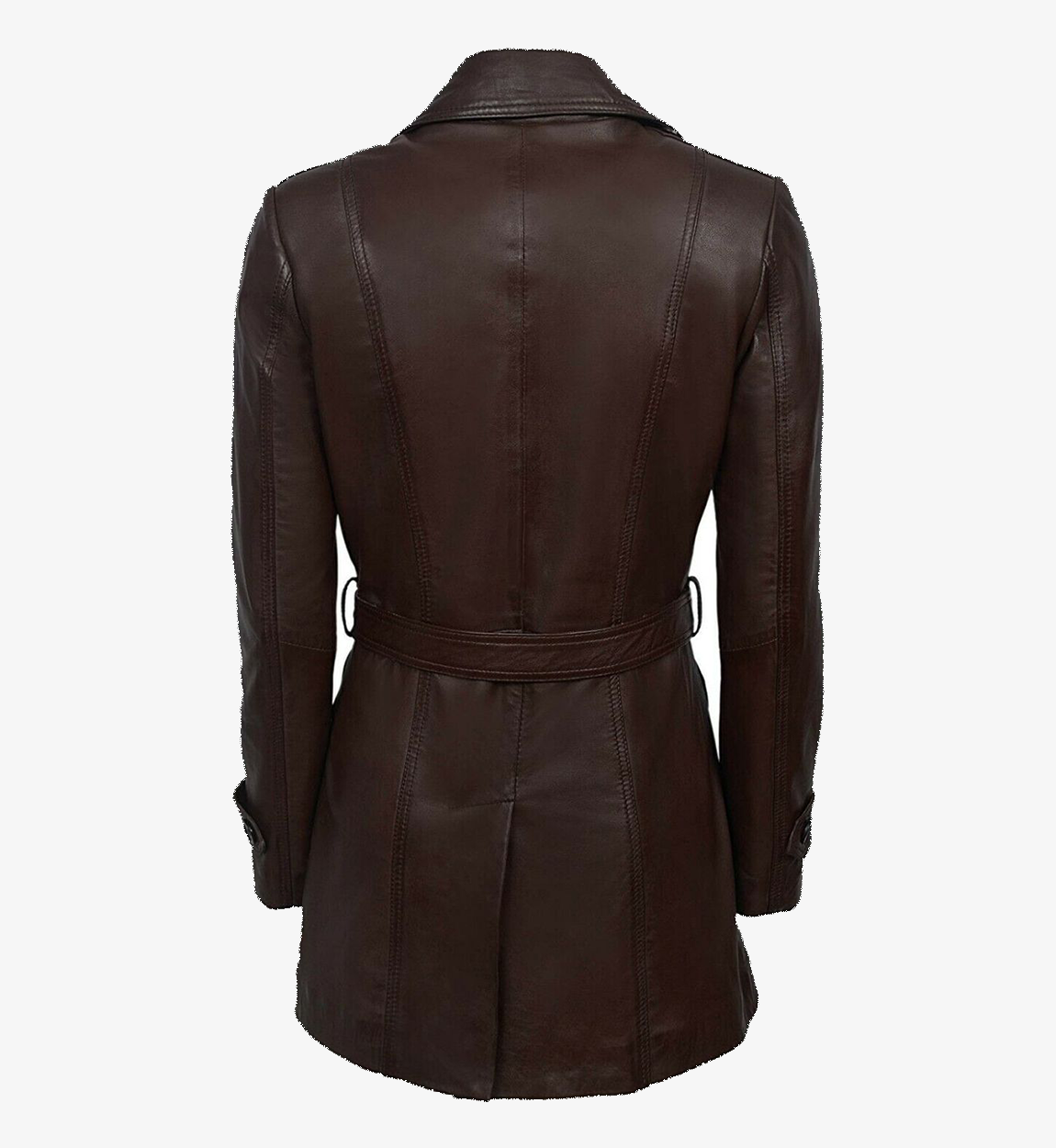 Women's Dark Brown Trench Belted Leather Coat