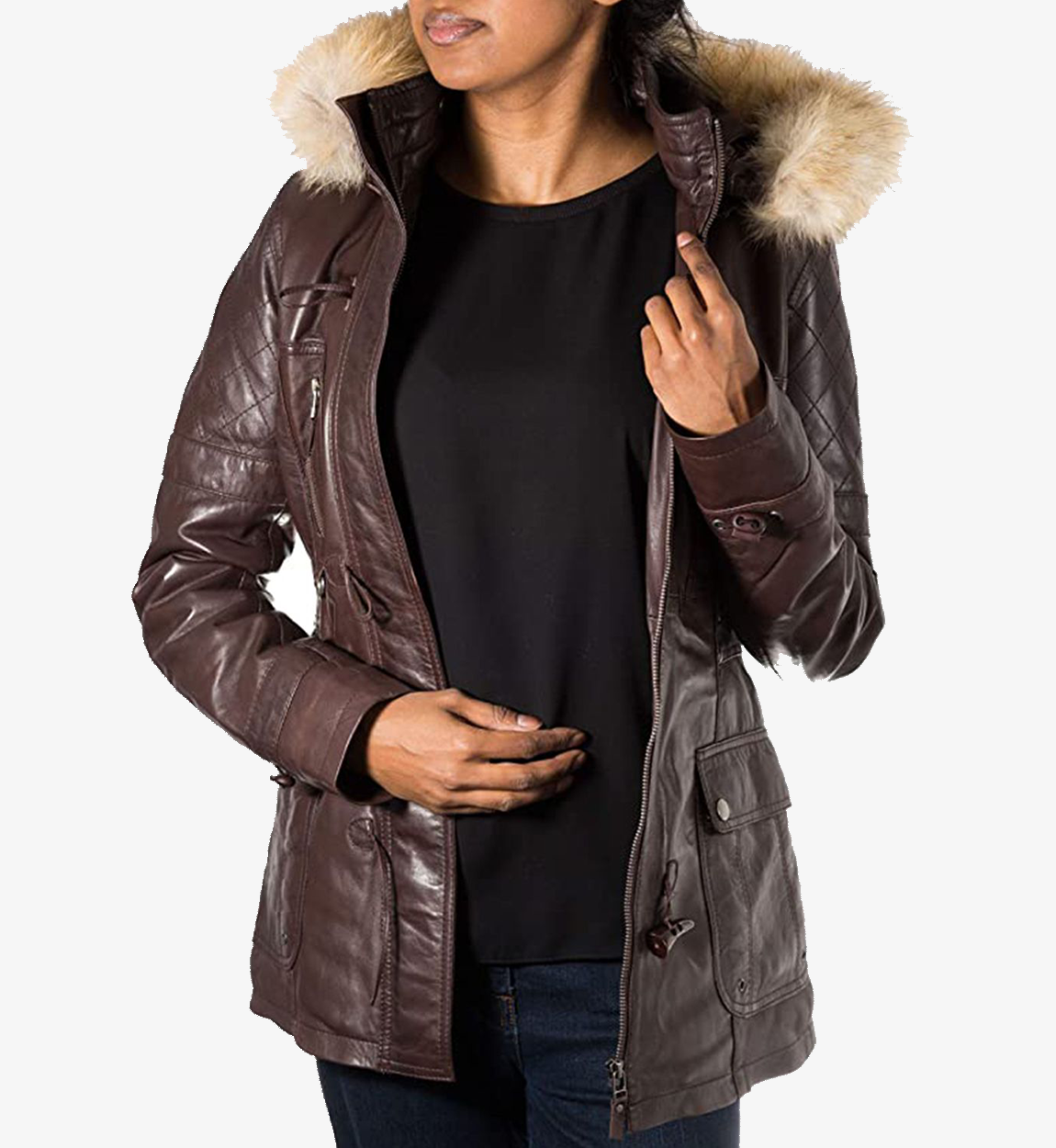 Women's Fur Collar Detachable Hooded Duffle Coat
