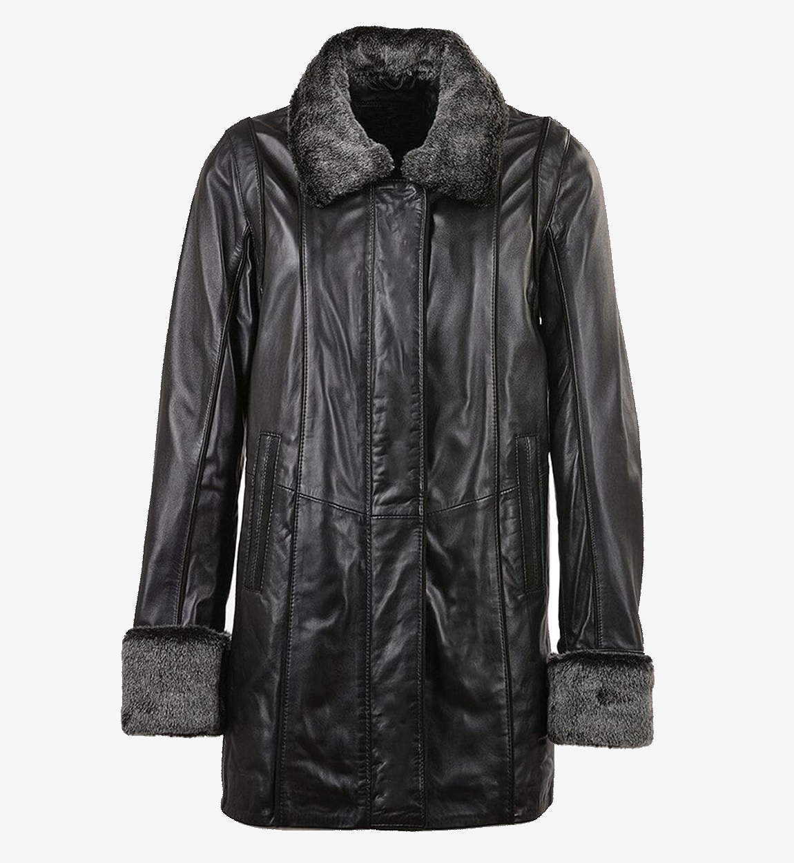 Women's Fur Collar Real Leather Coat