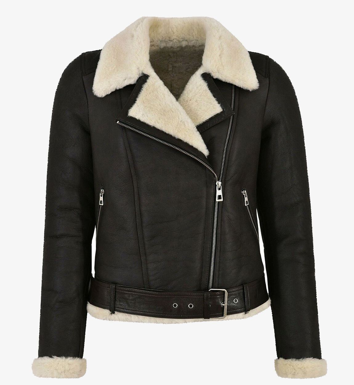 Women's Genuine Leather Faux Fur Shearling Biker Jacket