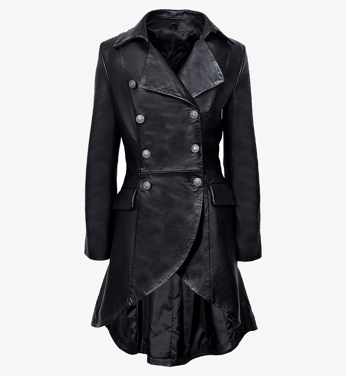 Women's Gothic Style Back Buckle Real Leather Long Coat