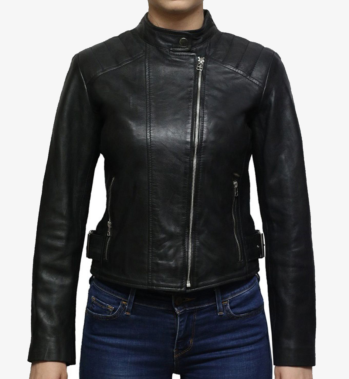 Women's Short Length Black Biker Leather Jacket