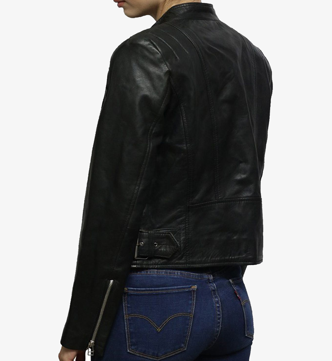 Women's Short Length Black Biker Leather Jacket
