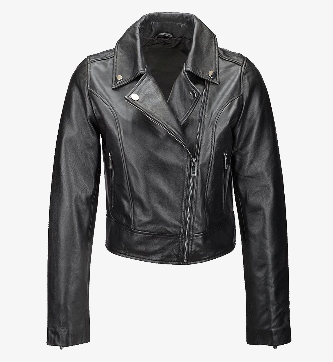 Women's Short Slim Fit Black Biker Leather Jacket