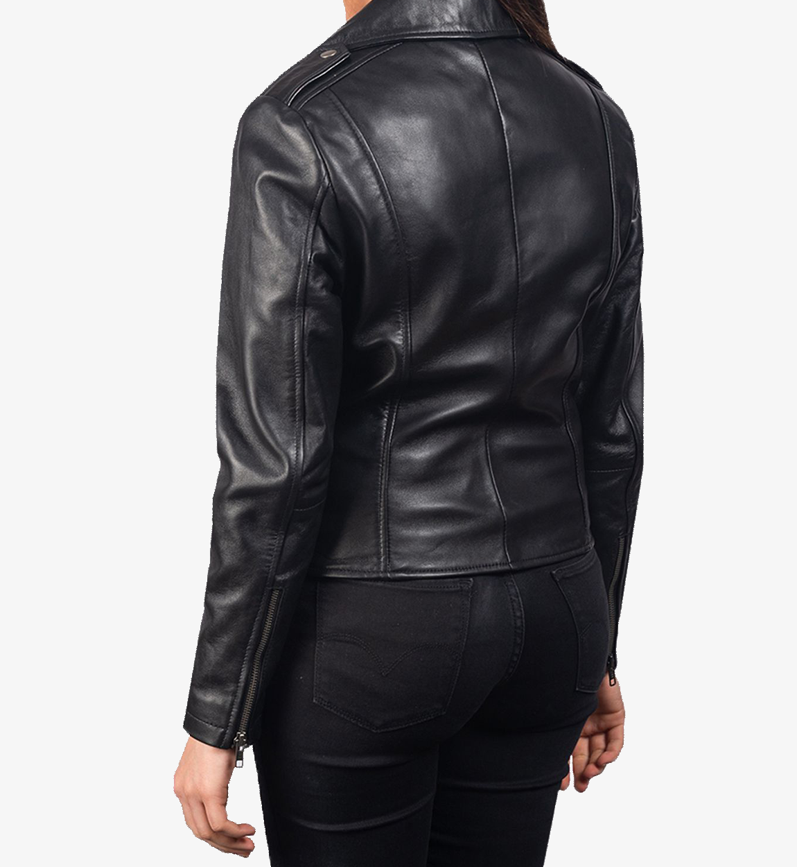 Women's Stylish Notch Collar Black Biker Leather Jacket