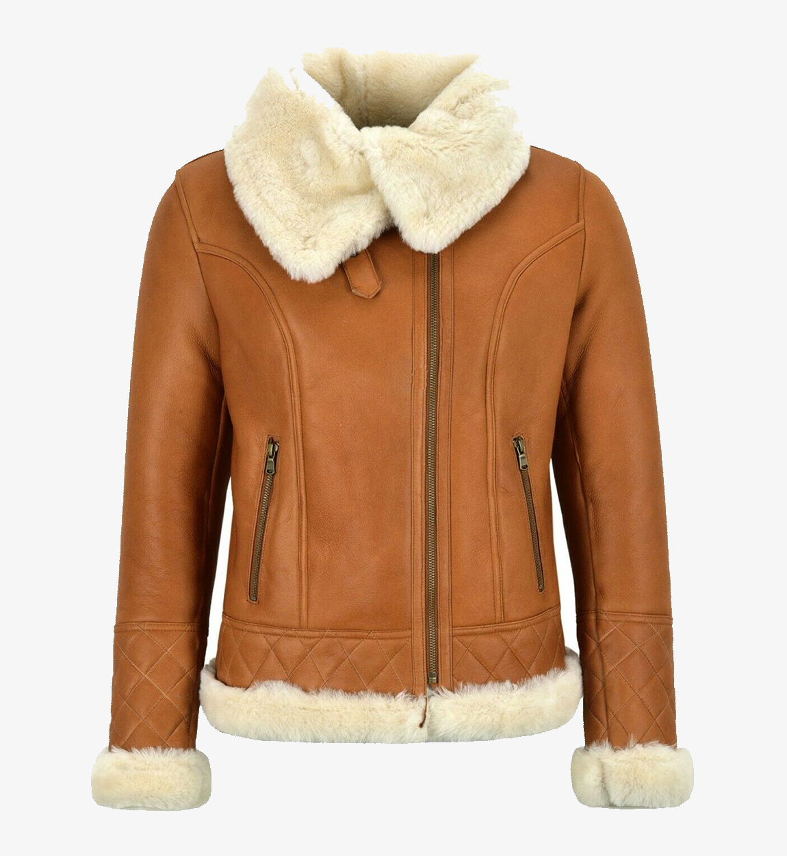 Women's Tan Brown Real Sheepskin Bomber Leather Jacket