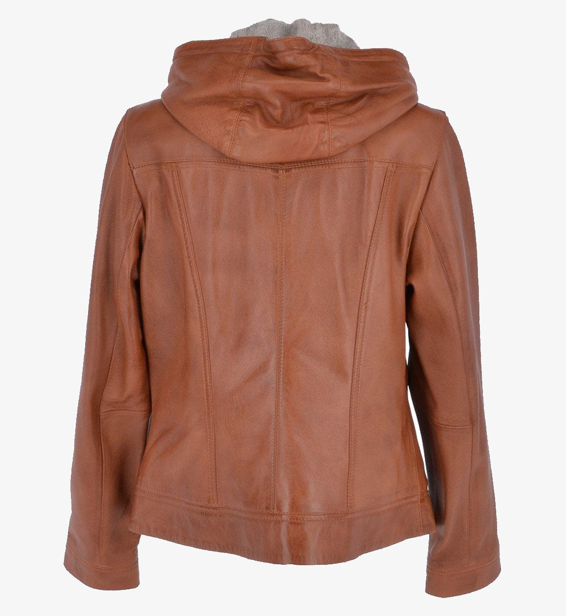Women's Two-In-One Brown Leather Hooded Jacket