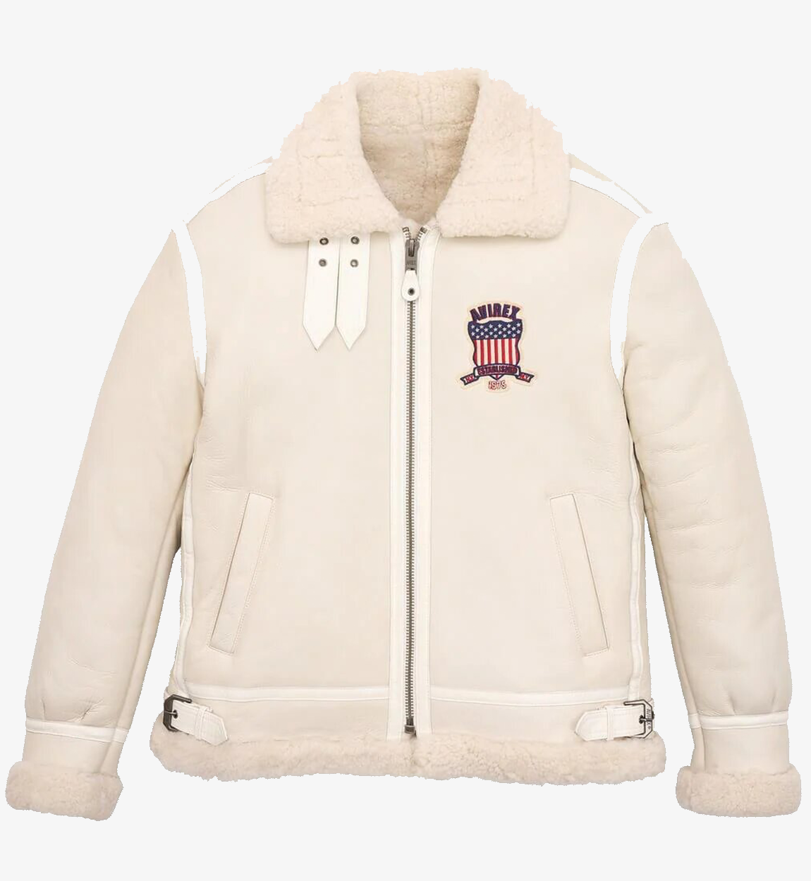 Women's White Sheepskin Avirex B3 Bomber Leather Jacket